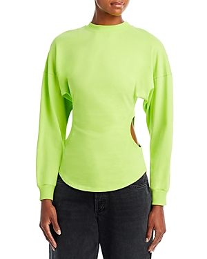 A.w.a.k.e. A. W.a. K.e. Mode Long Sleeve Jersey Top W/ Cut-out Detail Acid Lime In Acid Lime