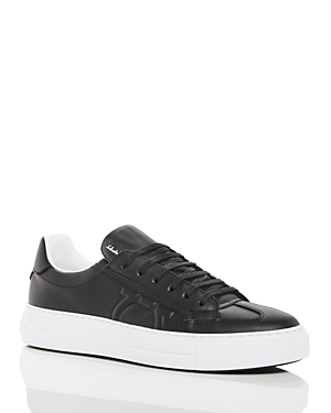 Ferragamo Men's Borg Leather Low-top Sneakers, Black In Nero