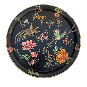 Les Ottomans Bird and Floral Hand Painted Iron Tray