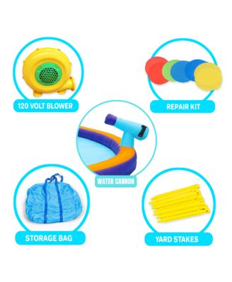 Double Slide Water Park with Climbing Wall & Water Cannon - Ages 5-12