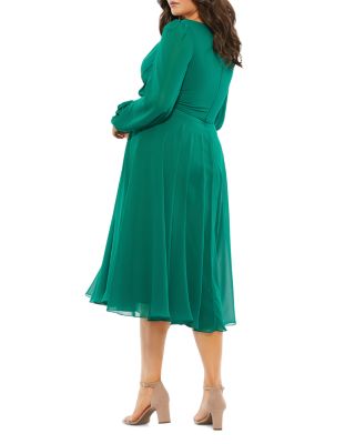  Plus Pleated Bell Sleeve Chiffon  Gown
