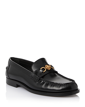 Shop Versace Women's Logo Loafer Flats In Black