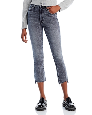 Mother The Insider High Rise Crop Step Fray Bootcut Jeans in Train Stops