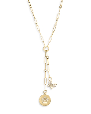 Roberto Coin 18k Yellow Gold Daisy Diamond Flower Disc & Butterfly Lariat Necklace, 17 - 100% Exclusive
