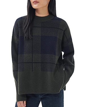 Shop Barbour Wool Blend Gloria Jacquard Check Sweater In Black/sage