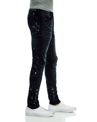 Paint Splatter Ripped Knee Black Skinny Jeans