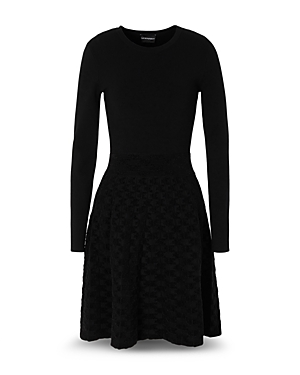 Armani Collezioni Emporio Armani Long Sleeve Jacquard Dress In Solid Black