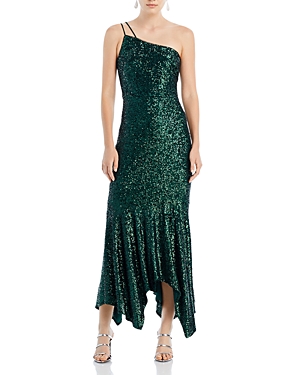 Aqua Sequin Hanky Hem Dress In Hunter