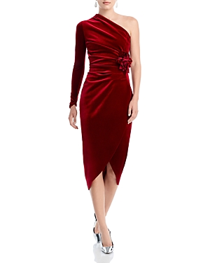 Chiara Boni La Petite Robe Agapios Velvet One Shoulder Dress In Garnet