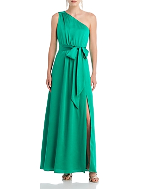 ml Monique Lhuillier Ivy One-shoulder Satin Gown In Malachite