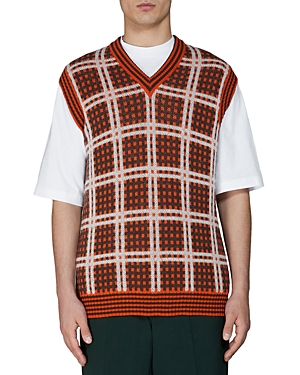 Marni Checked Wool-blend Sweater Vest In Lobster