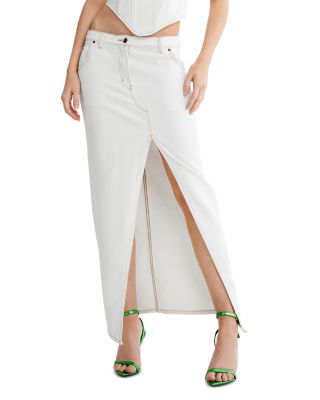 Lioness - Barbie Split Maxi Denim Skirt in Porcelain