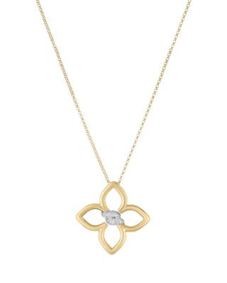 Roberto Coin - 18K White & Yellow Gold Cialoma Diamond Flower Pendant Necklace, 17"