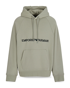 Shop Armani Collezioni Logo Hoodie Sweatshirt In Solid Light