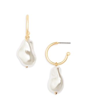 Aqua Imitation Pearl Dangle Hoop Earrings In White/gold