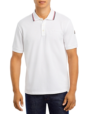 Moncler Men's Logo Cotton Polo Shirt In White
