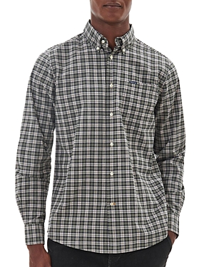 Barbour Lomond Plaid Stretch Cotton Button-down Shirt In Forest Mist