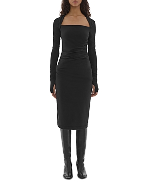Shop Helmut Lang Shrug Long Sleeve Midi Dress In Black