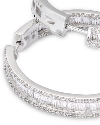 Diamond Baguette & Round Inside Out Hoop Earrings in 14K White Gold, 3.0 tcw