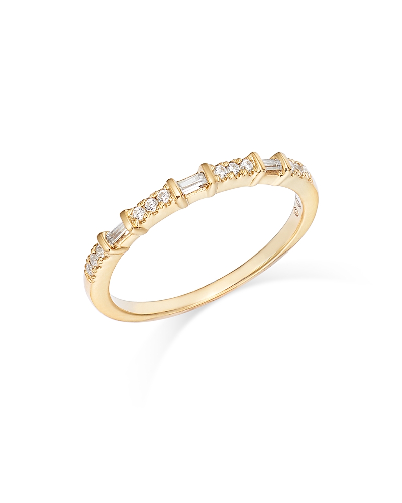Bloomingdale's Fine Collection Diamond Baguette & Round Narrow Band in 14K Gold, 0.12 tcw