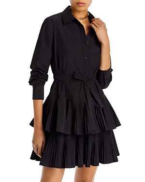 Shop Derek Lam 10 Crosby Sterling Tiered Mini Shirt Dress In Black