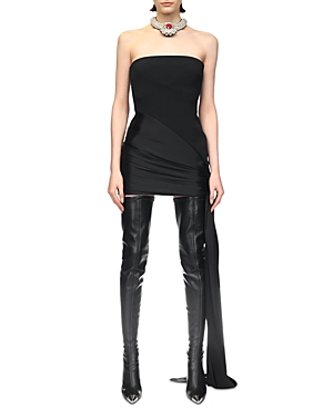 Shop David Koma Strapless Side Scarf Dress In Black
