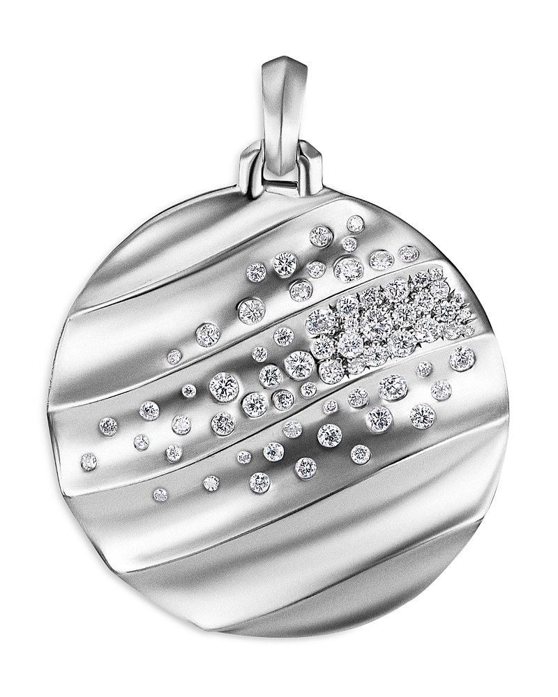 David Yurman Sterling Silver Cable Edge Pave Diamond Pendant