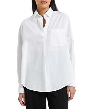 French Connection Alexis Oversize Crossover Cotton Button-up Shirt In Linen White