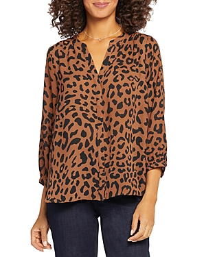 Nydj Three Quarter Sleeve Printed Pintucked Back Blouse In Athena