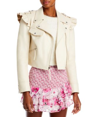 LoveShackFancy Torrez Leather Ruffle Trim Jacket | Bloomingdale's