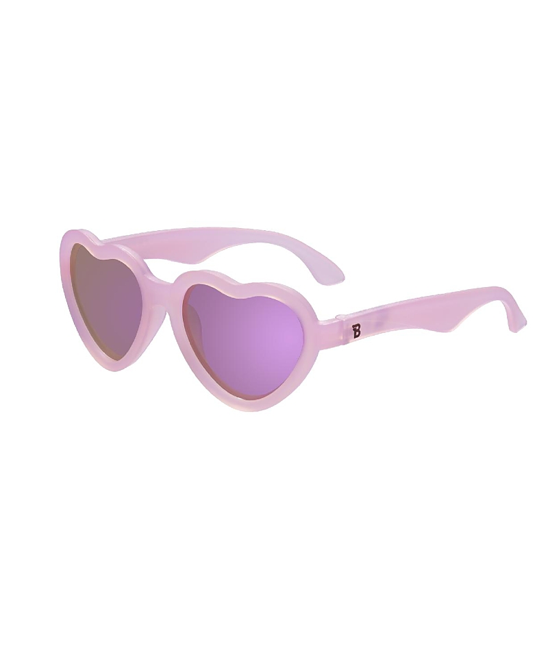 Babiators Frosted Pink Heart Purple Polarized Mirrored Lens Sunglasses In Frosted Pink With Purple Lenses