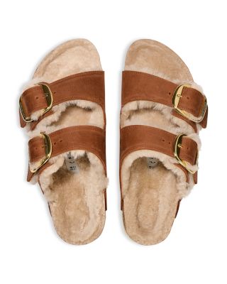 Women&#39;s Big Buckle Arizona Shearling Slide Sandals