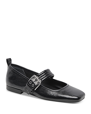 Shop Dolce Vita Women's Arora Square Toe Buckled Ballet Flats In Midnight Crinkle