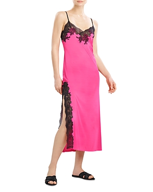 Natori Enchant Gown In Fiesta Pink Black Lace