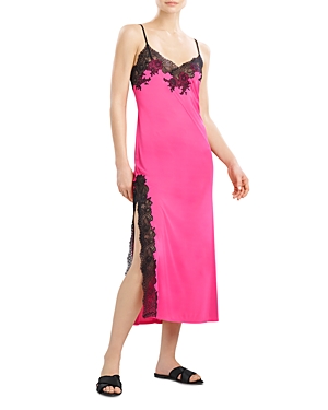 Natori Enchant Gown In Fiesta Pink Black Lace