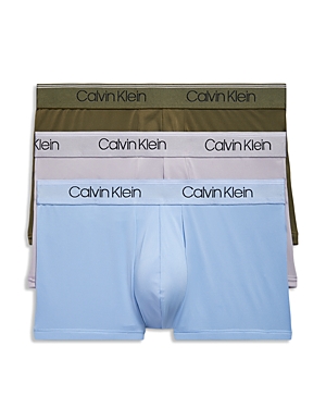 Calvin Klein Microfiber Stretch Wicking Low Rise Trunks, Pack Of 3 In Dark Olive/dapple Gray/bel Air Blue