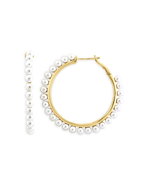 Bloomingdale's Freshwater Pearl Hoop Earrings In 14k Gold In White/gold