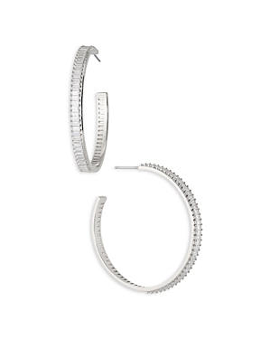 NADRI DISCO BAGUETTE LARGE HOOP EARRINGS IN RHODIUM PLATED OR 18K GOLD PLATED