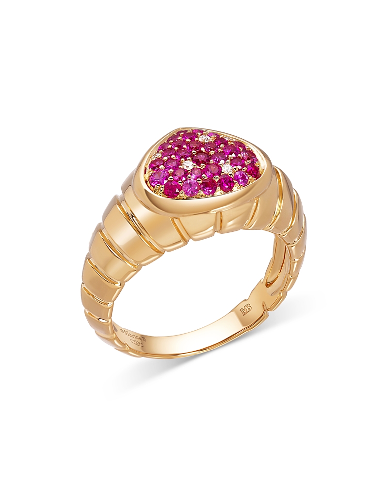 Shop Marina B 18k Yellow Gold Timo Ruby & Diamond Pave Ring In Pink/gold