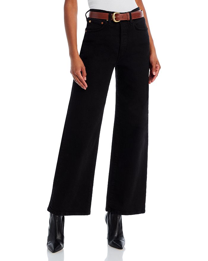 RE/DONE High Rise Wide Leg Cropped Jeans in Black | Bloomingdale's