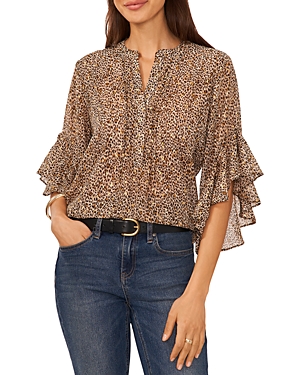 Vince Camuto Ruffled Sleeve Pintucked Blouse In Foxtrot