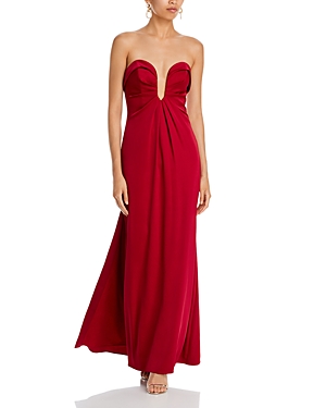 Liv Foster Strapless Front-slit Twill Gown In Matadr Red