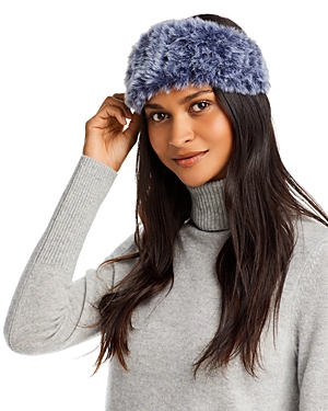 Surell Rex Rabbit Faux Fur Knit Headband In Navy Frost