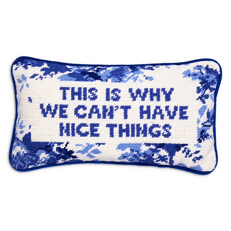Furbish Studio Nice Things Needlepoint Decorative Pillow In Cobalt Blue