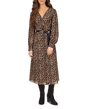 Shop Michael Kors Michael  Cheetah Print Belted Shirt Dress In Dark Camel
