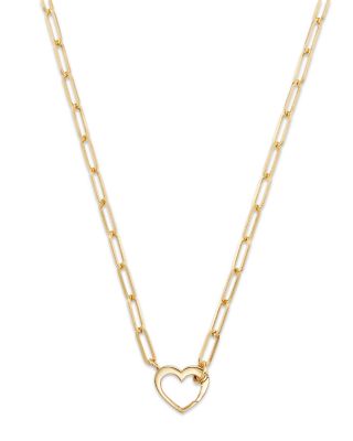 Moon & Meadow 14K Yellow Gold Heart Clasp Paperclip Link Collar Necklace, 18
