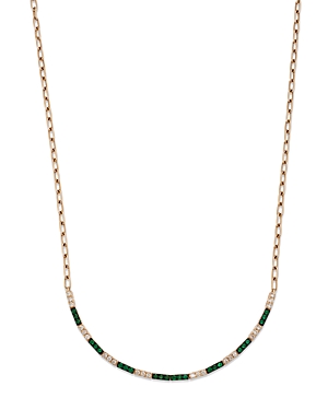 Bloomingdale's Emerald & Diamond Curved Bar Necklace In 14k Yellow Gold, 17 In Green/gold