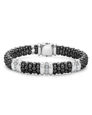 LAGOS - Sterling Silver Black Caviar Black Ceramic & Diamond Rondelle Beaded Bracelet