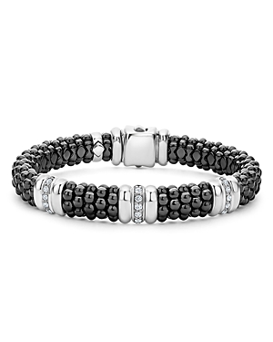 Shop Lagos Sterling Silver Black Caviar Black Ceramic & Diamond Rondelle Beaded Bracelet In Black/silver