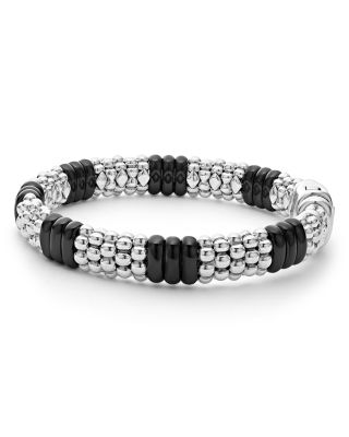 Sterling Silver Black Caviar Black Ceramic Beaded Bracelet
